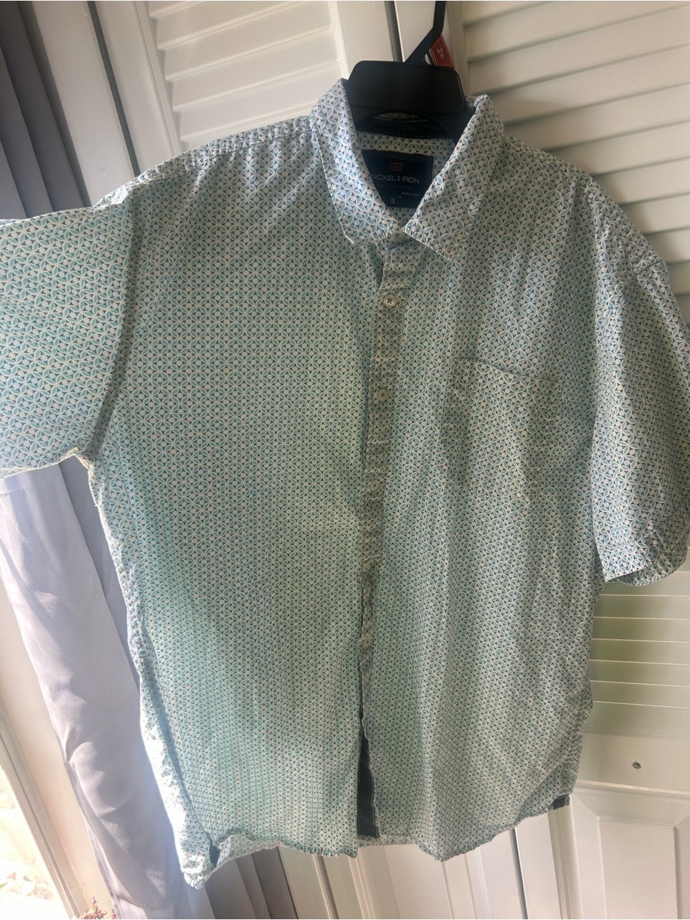 Men’s Short Sleeve Printed Button-Up Shirt - Light Blue